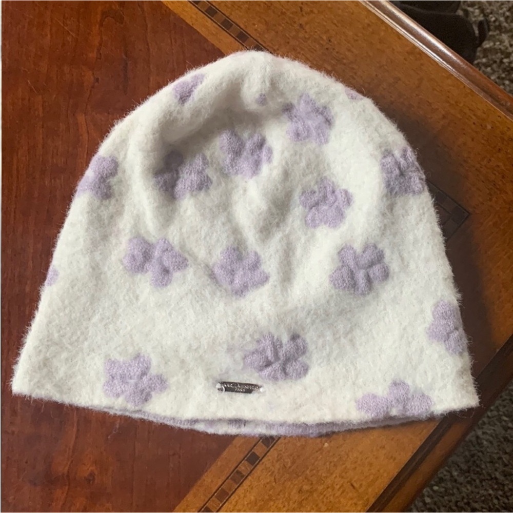 Karl Lagerfeld white beanie with purple floral design - Picture 8 of 8